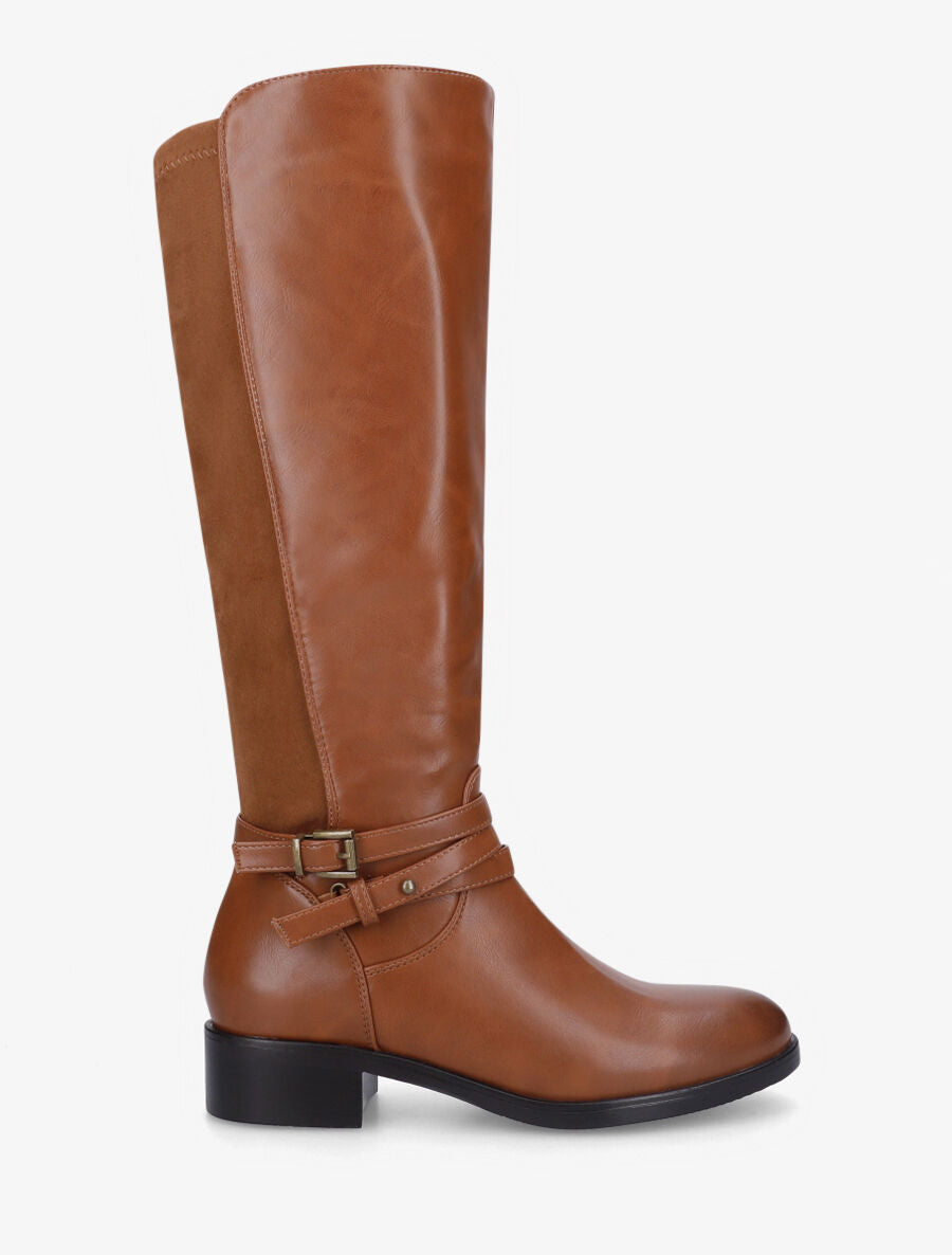 Bottes en similicuir à empiècement suédine - Camel - 5