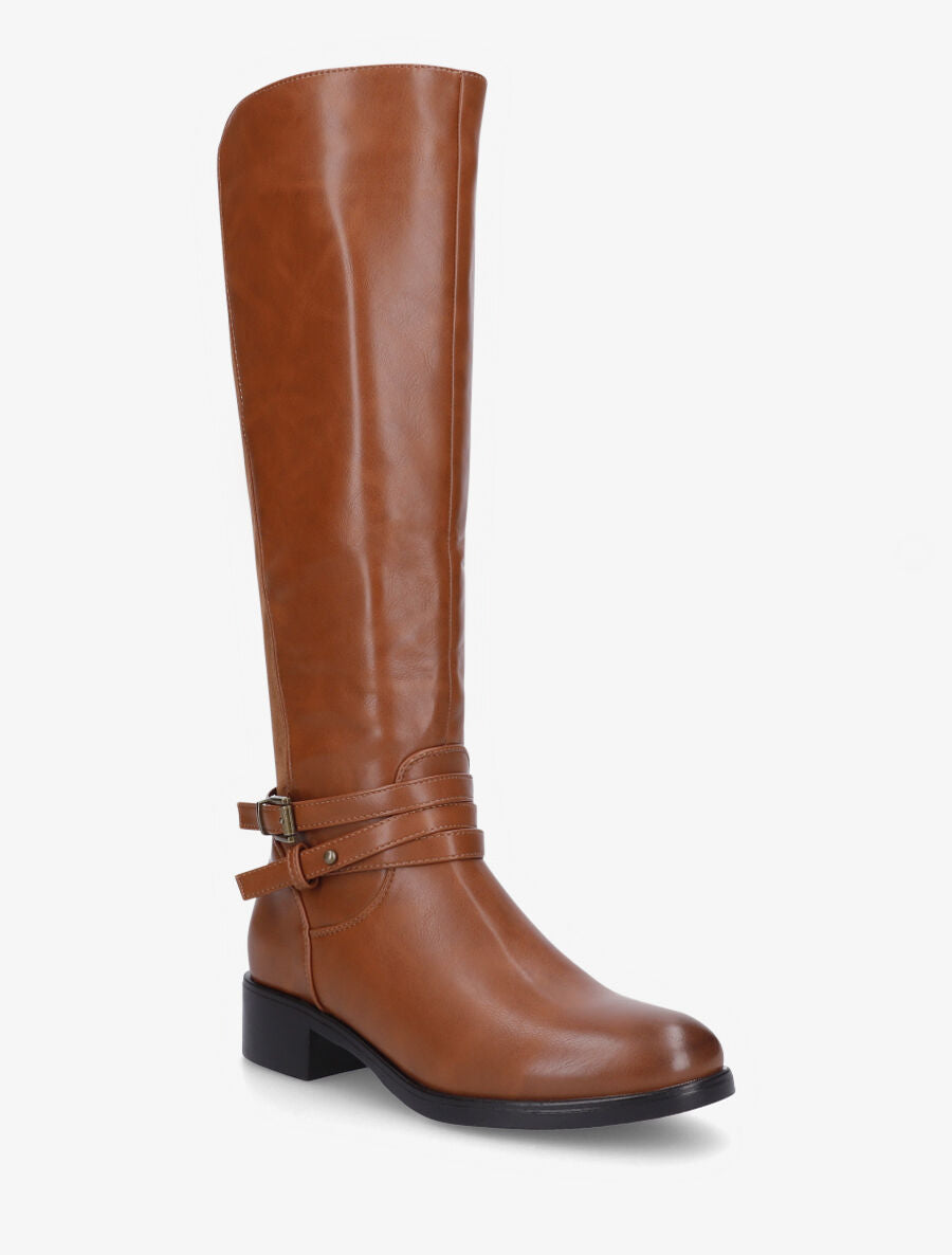 Bottes en similicuir à empiècement suédine - Camel - 2