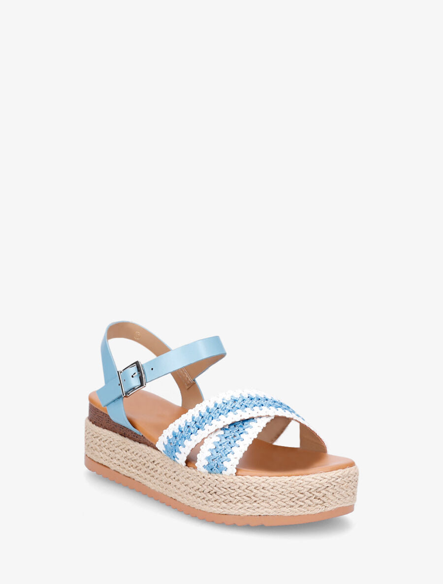 Sandales à brides en raphia tressés - Bleu - 2