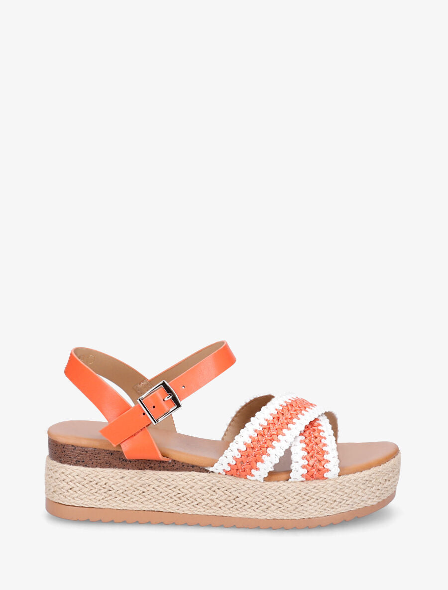 Sandales à brides en raphia tressés - Orange - 5