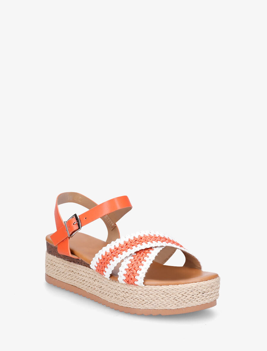 Sandales à brides en raphia tressés - Orange - 2