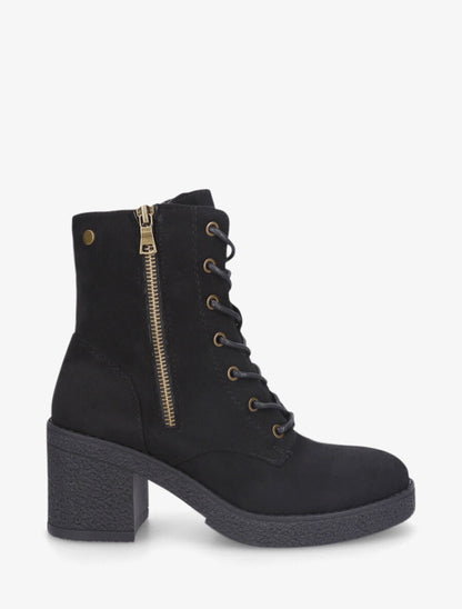 Bottines montantes en suédine et à talon - Noir - 1