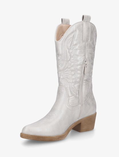 Bottines en simili nacré style santiags - Argent - 3