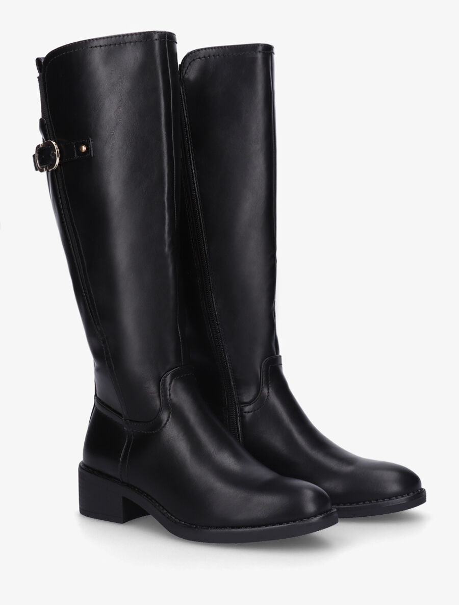 Bottes unies élastiquées à talon - Noir - 4