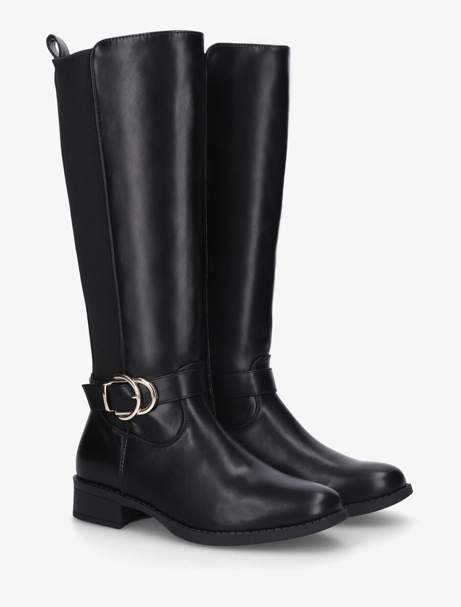 Bottes unies élastiquées et sanglées - Noir - 4