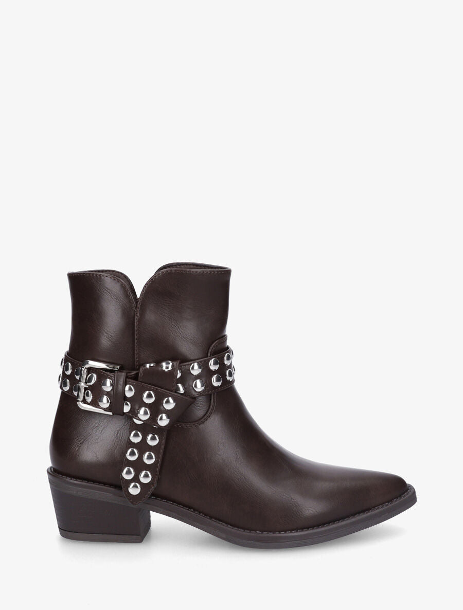 Bottines cloutées style santiags - Marron - 5