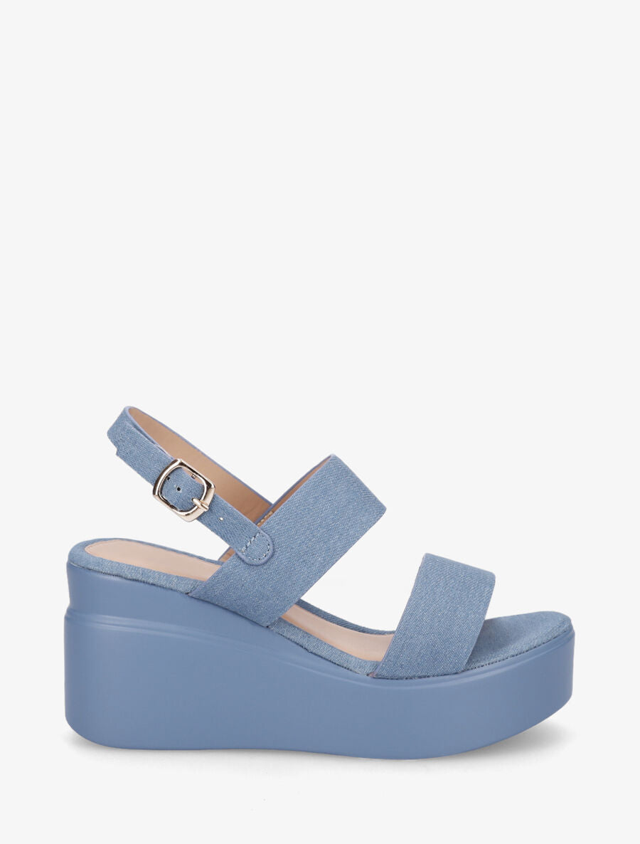 Sandales compensées classiques en simili - Bleu - 1