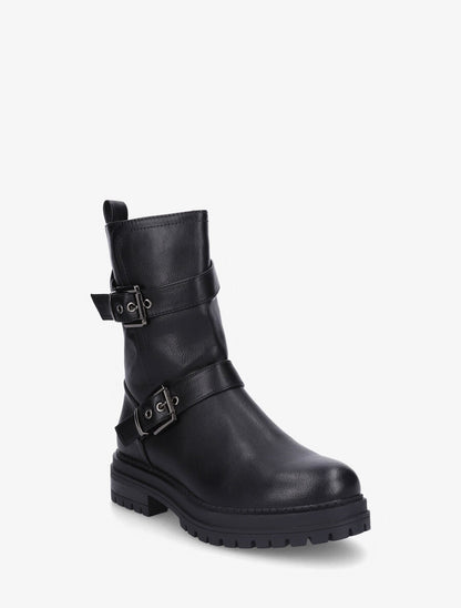 Bottines en simili à semelle crantés - Noir - 2