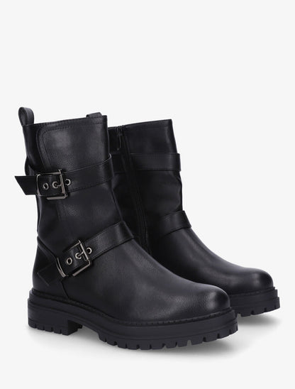 Bottines en simili à semelle crantés - Noir - 4