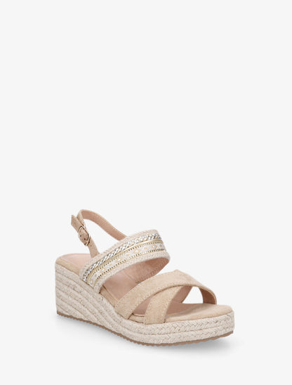 Sandales en suédine à semelle raphia - Beige - 3