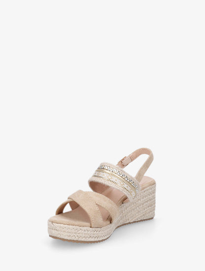 Sandales en suédine à semelle raphia - Beige - 4