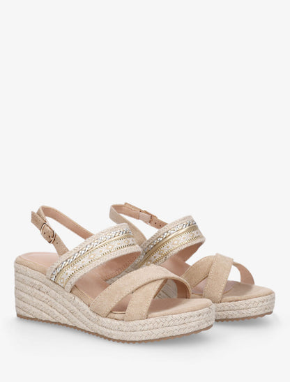 Sandales en suédine à semelle raphia - Beige - 5