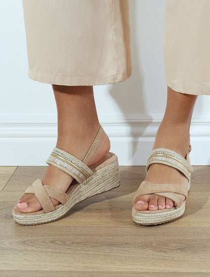 Sandales en suédine à semelle raphia - Beige - 1