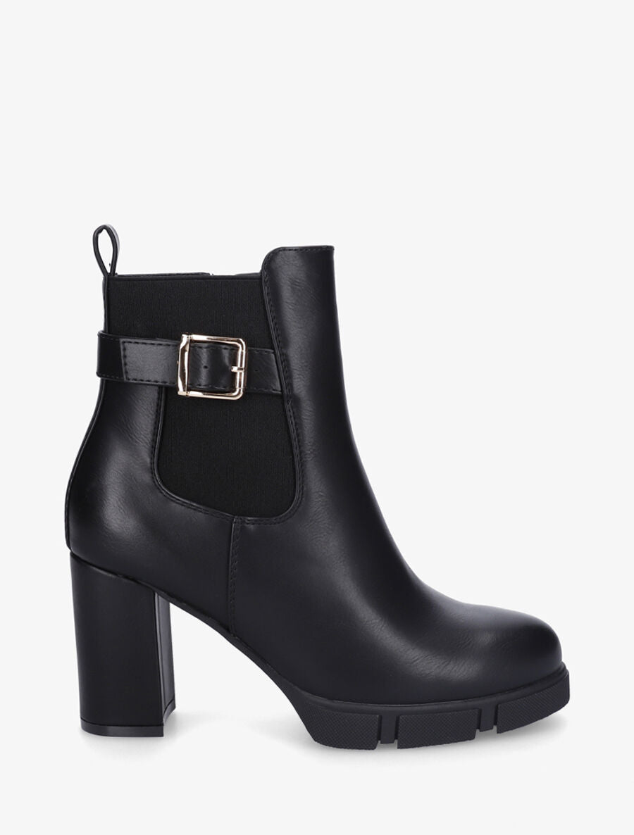 Bottines en simili à talon haut et bande élastiquée - Noir - 1