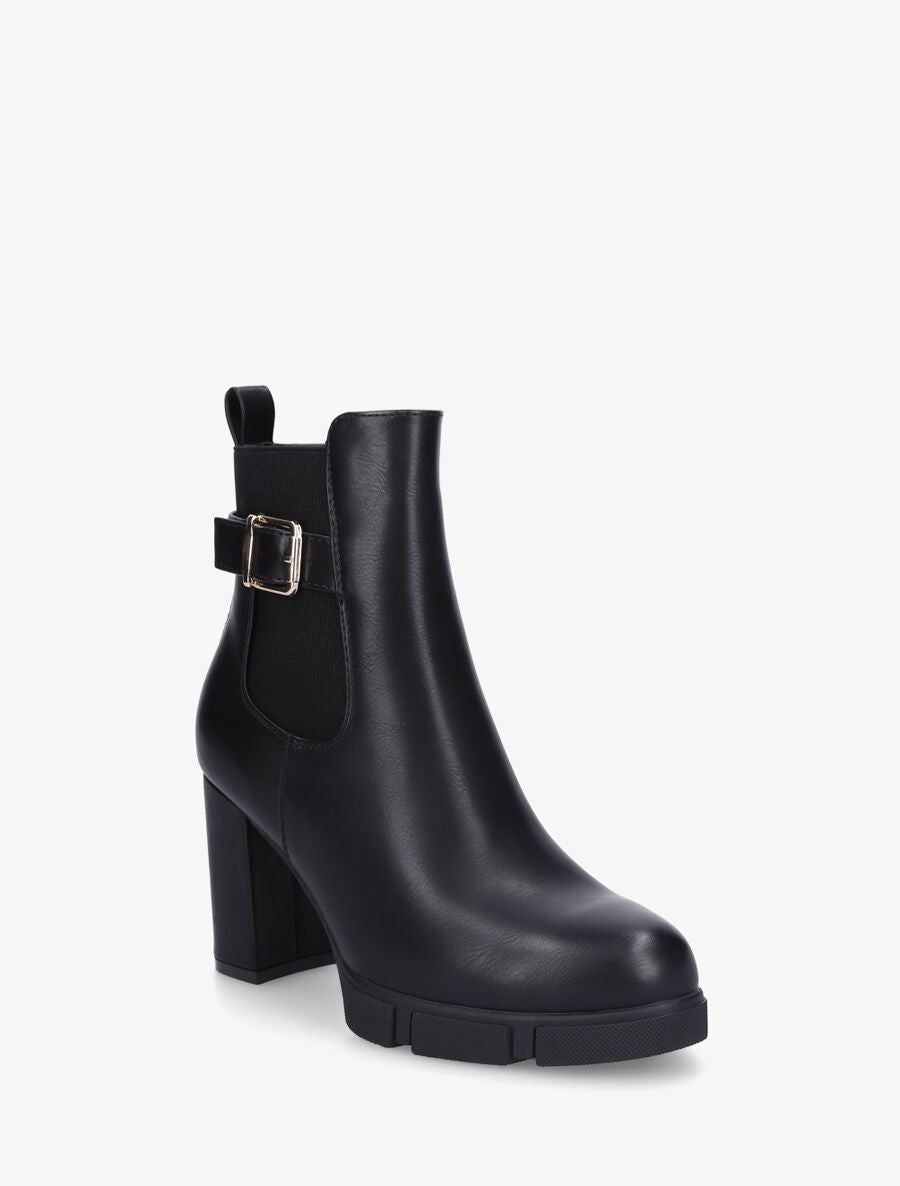 Bottines en simili à talon haut et bande élastiquée - Noir - 2
