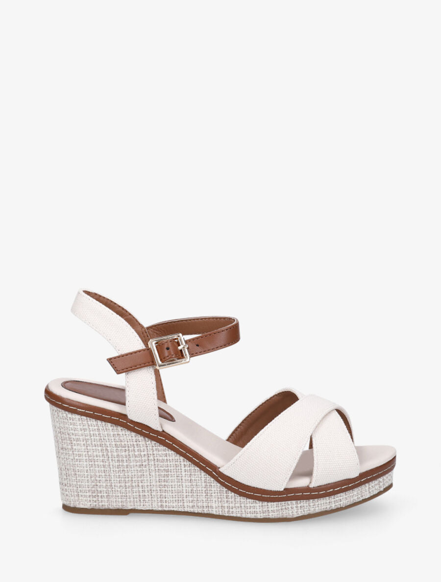 Sandales à brides croisées et semelle style osier - Blanc - 5