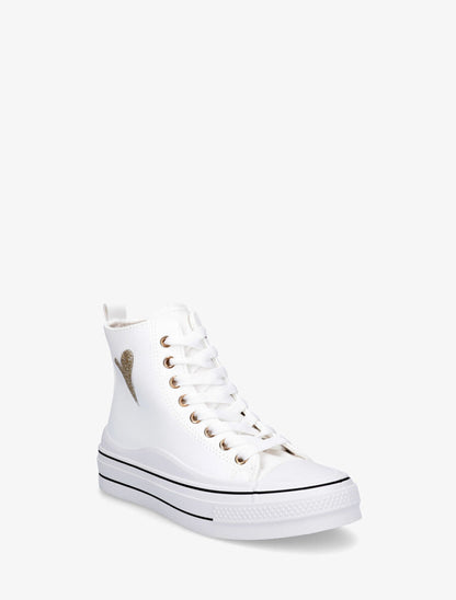 Sneakers en simili à flocage coeur - Blanc - 2