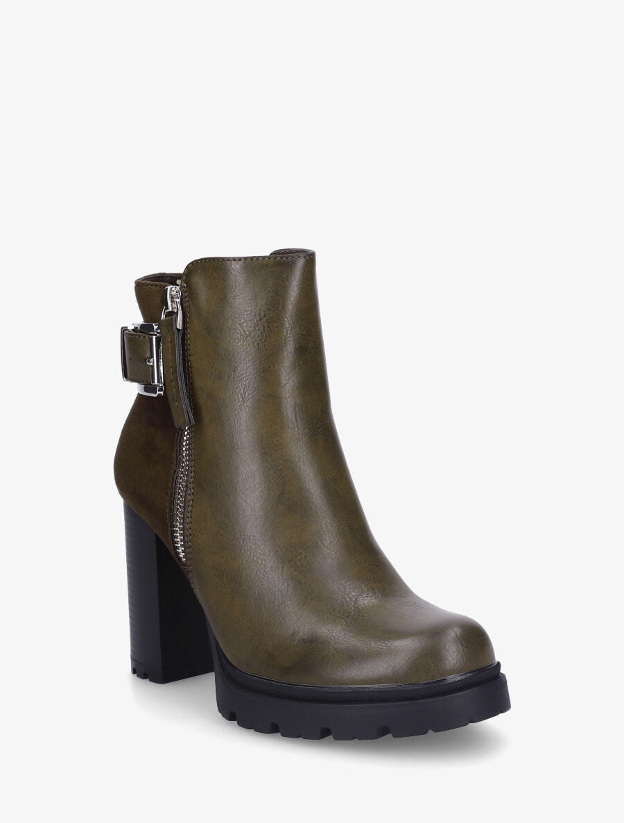 Bottines à talon haut et contrefort en suédine - Kaki - 2