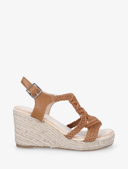 Sandales bi-matière et semelle en raphia - Camel - 6