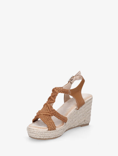 Sandales bi-matière et semelle en raphia - Camel - 4