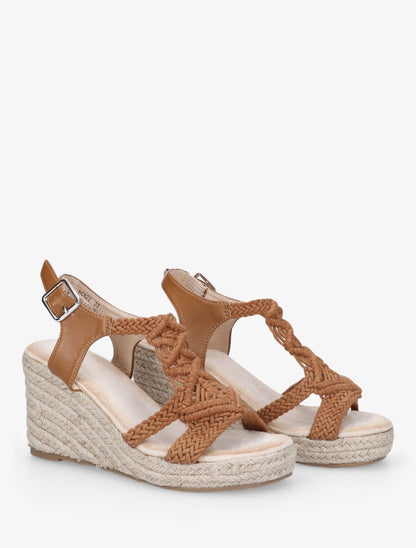 Sandales bi-matière et semelle en raphia - Camel - 5