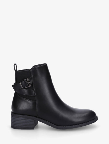 Bottines unies à cheville élastiquée et sanglée - Noir - 1
