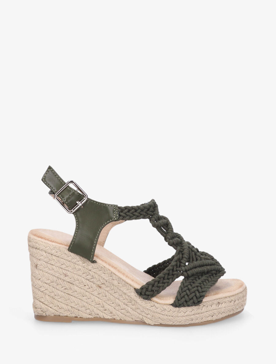 Sandales bi-matière et semelle en raphia - Kaki - 2