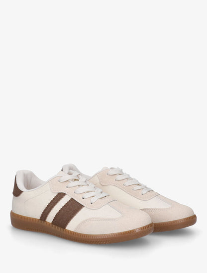 Sneakers en simili bi-matière - Beige - 4