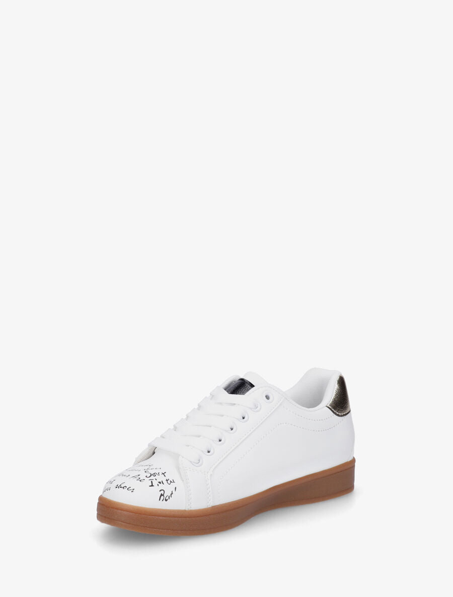 Sneakers en simili à flocage et empiècement coeur - Blanc - 3