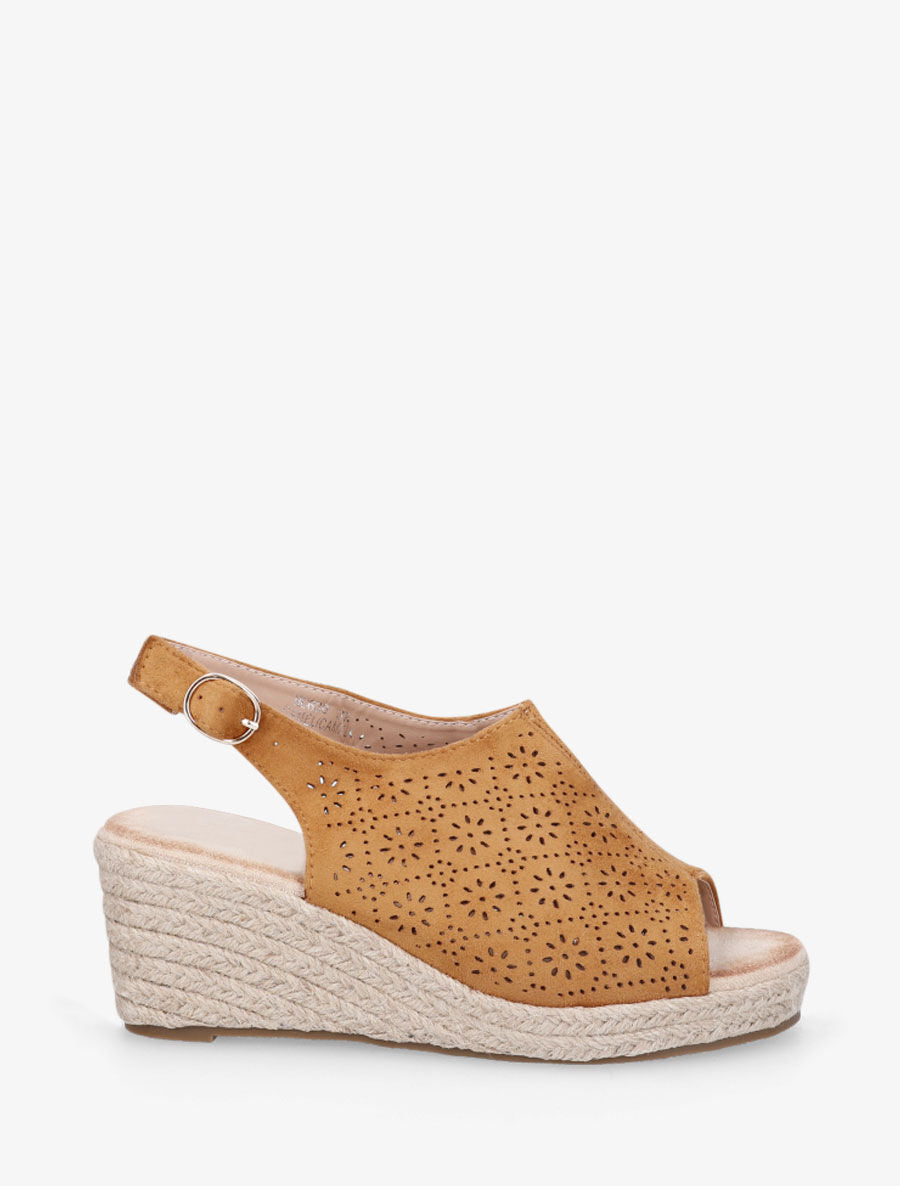Sandales compensées à motifs ajourés - Camel - 5