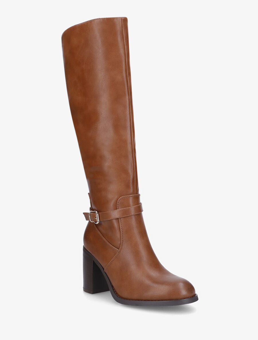 Bottes en simili à talon haut - Camel - 2