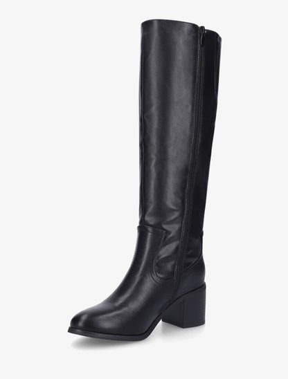 Bottes unies en simili à talon - Noir - 3