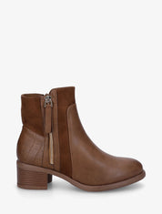 Bottines en simili et suédine à contrefort croco - Camel - 1