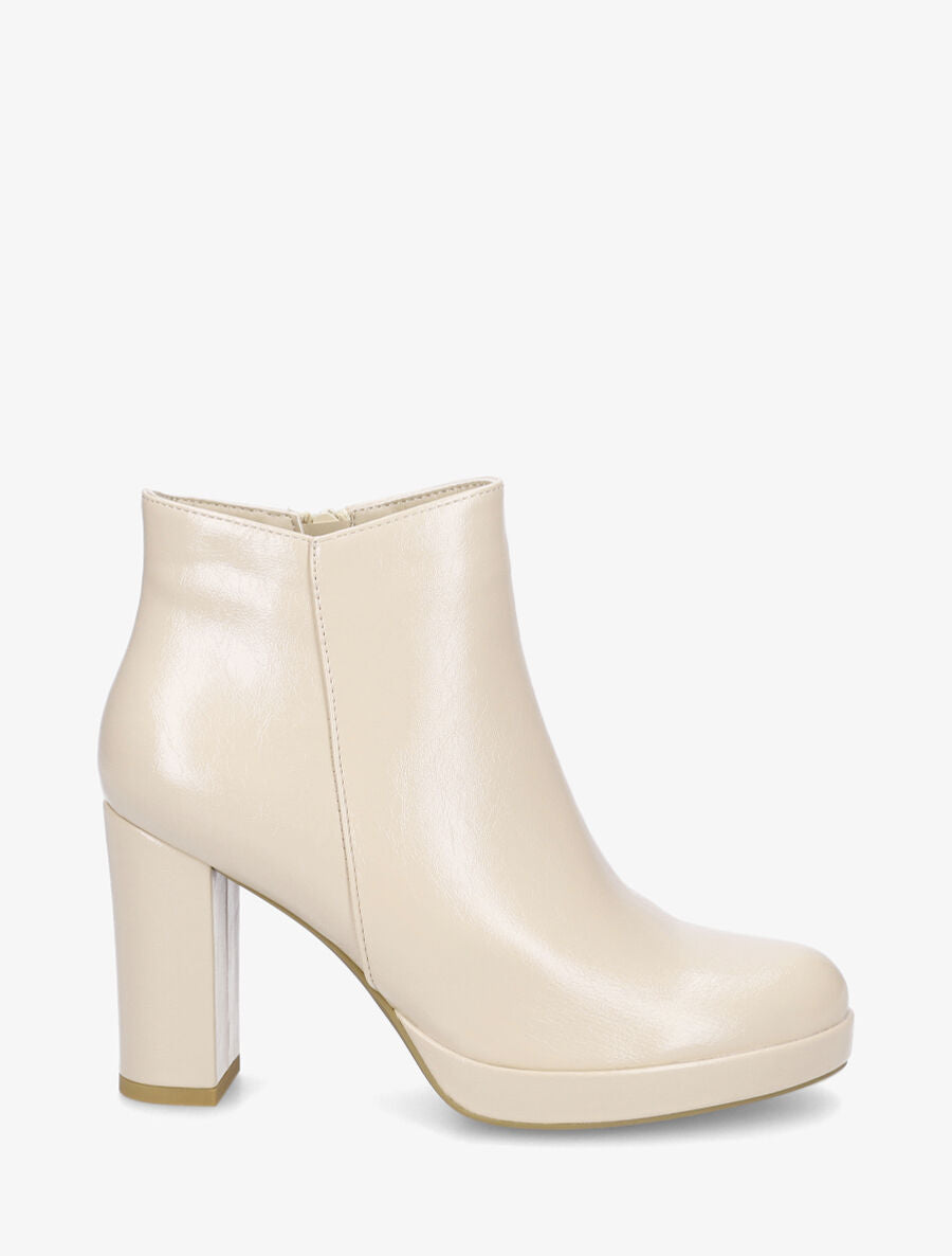 Bottines en simili à talon haut - Beige - 5