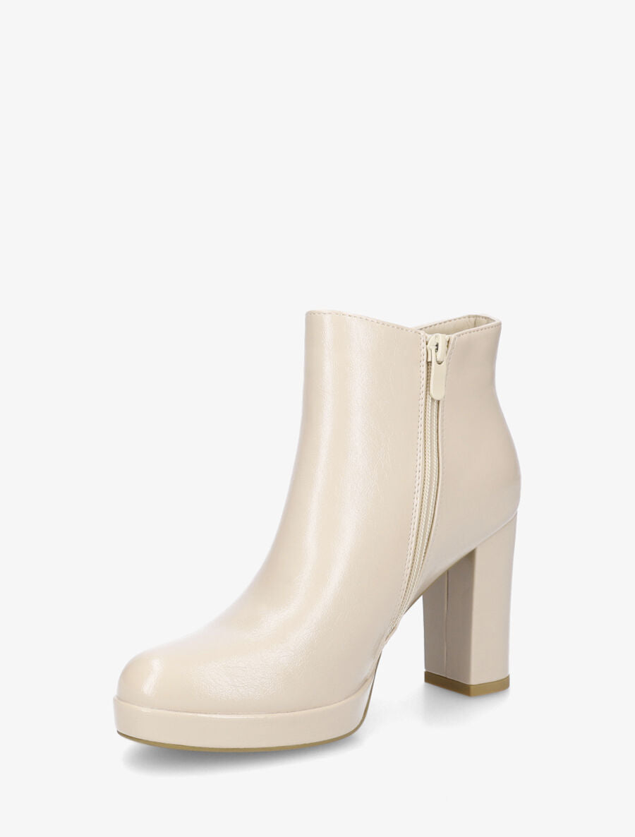 Bottines en simili à talon haut - Beige - 3