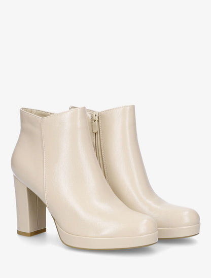 Bottines en simili à talon haut - Beige - 4