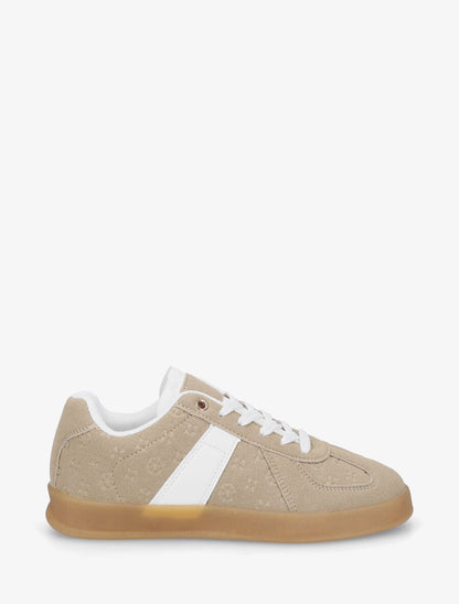 Sneakers effet nubuck à motif géométrique - Taupe - 1