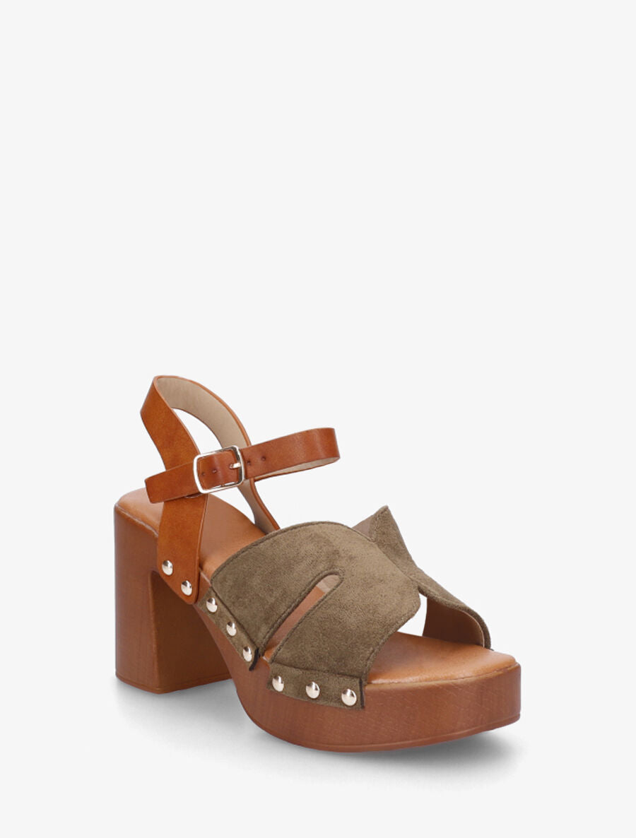 Sandales bimatière à talon - Kaki - 2