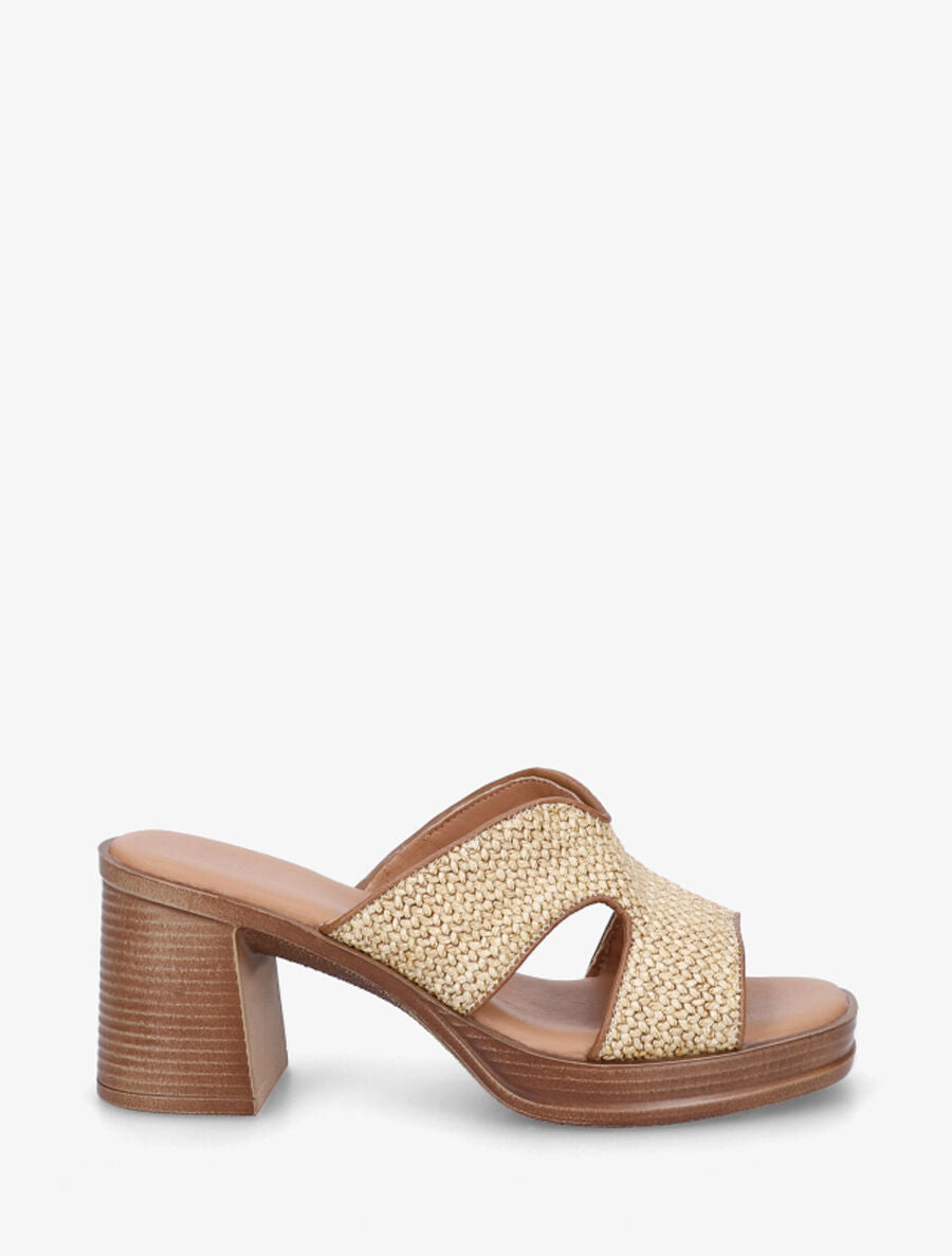 Mules à talon effet tressé - Camel - 1
