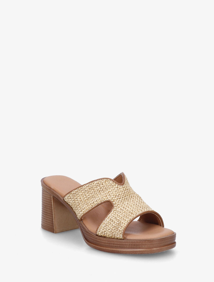 Mules à talon effet tressé - Camel - 2