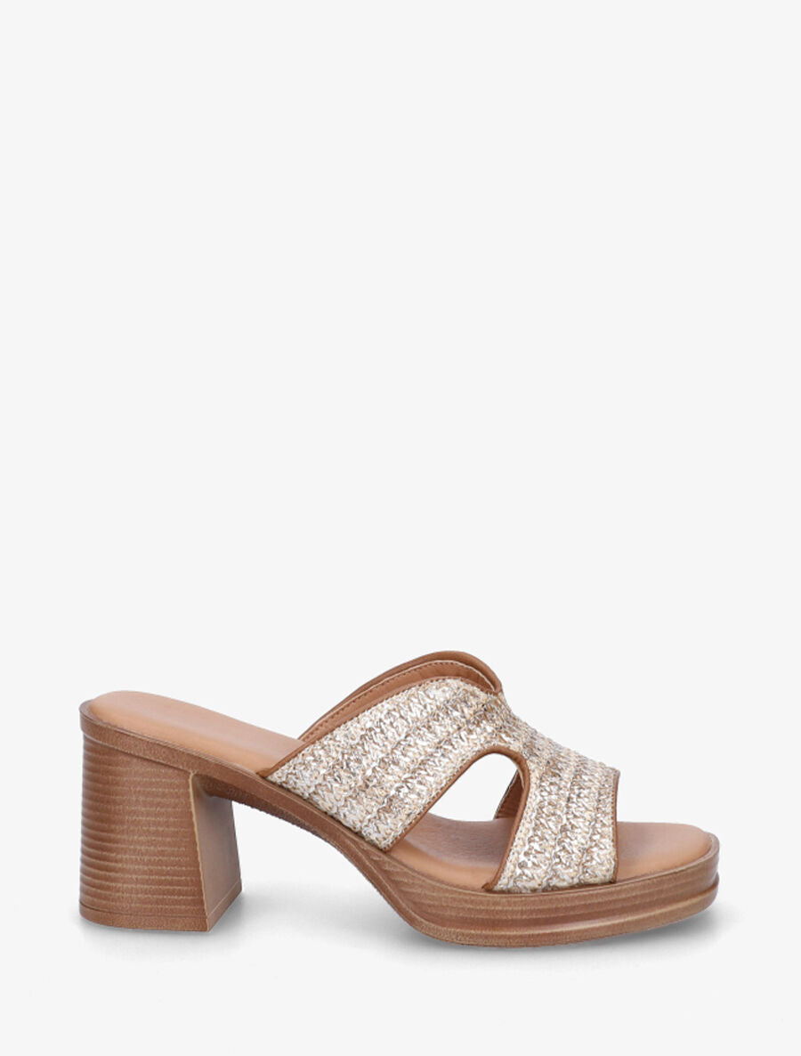 Mules à talon effet tressé - Or - 5