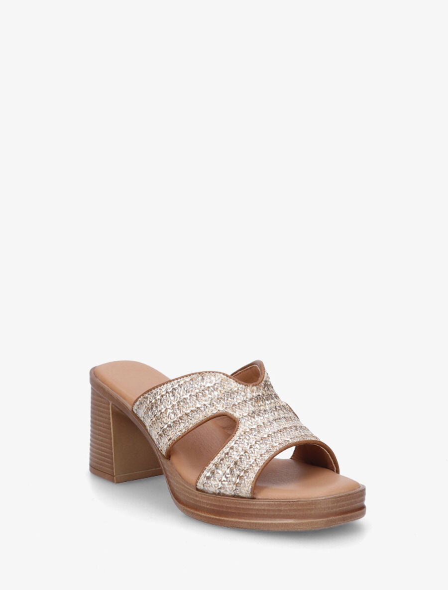 Mules à talon effet tressé - Or - 2