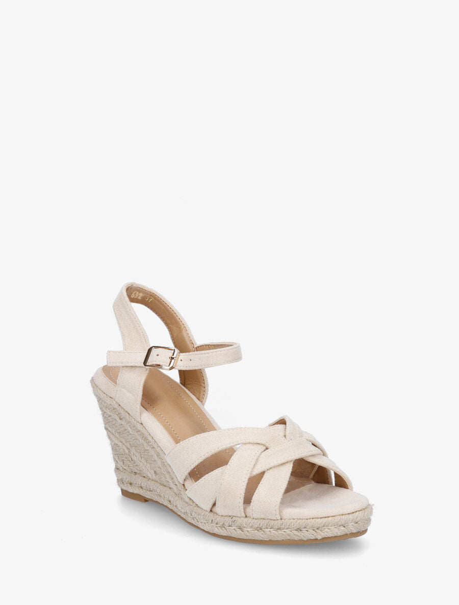 Sandales compensées en suédine à lanières croisées - Beige - 2