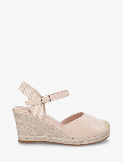 Sandales compensées en suédine - Beige - 1