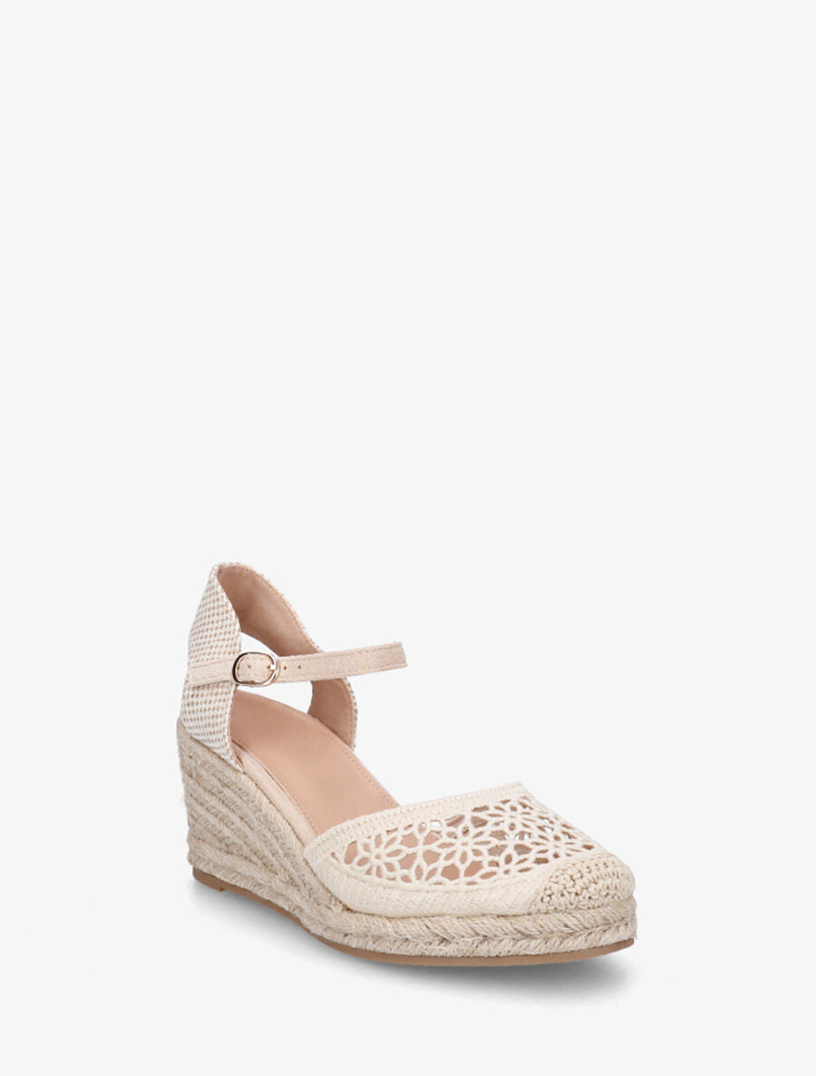 Sandales compensées ajourées à contrefort imprimé damier - Beige - 2