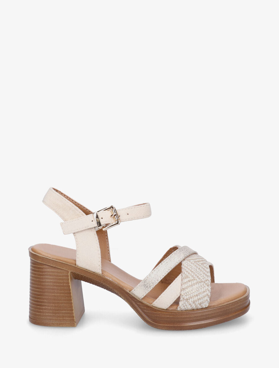 Sandales à talon à imprimé losanges - Beige - 1