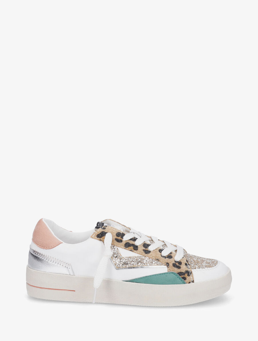 Sneakers en simili à détail pailleté - Camel - 1
