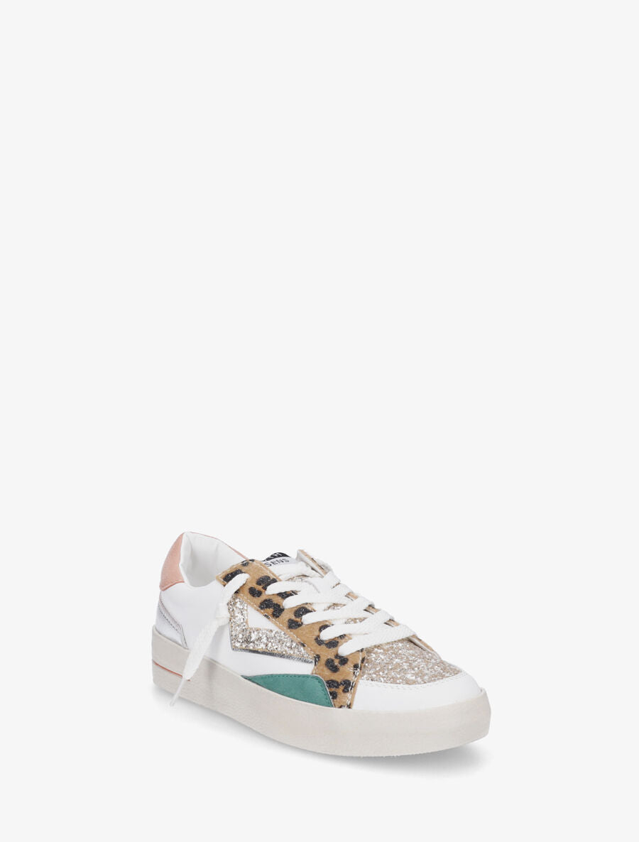 Sneakers en simili à détail pailleté - Camel - 2