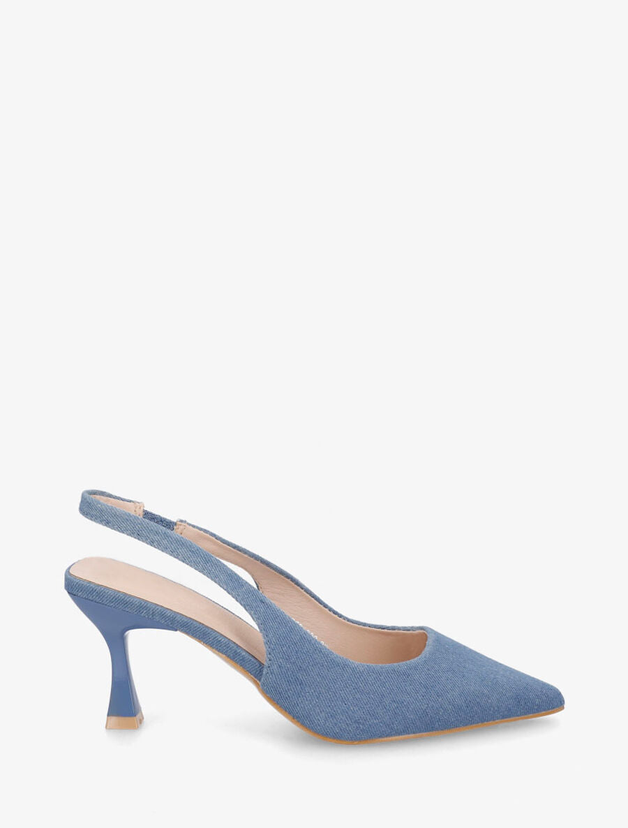 Escarpins bout pointu et talon bobine - Bleu denim - 1