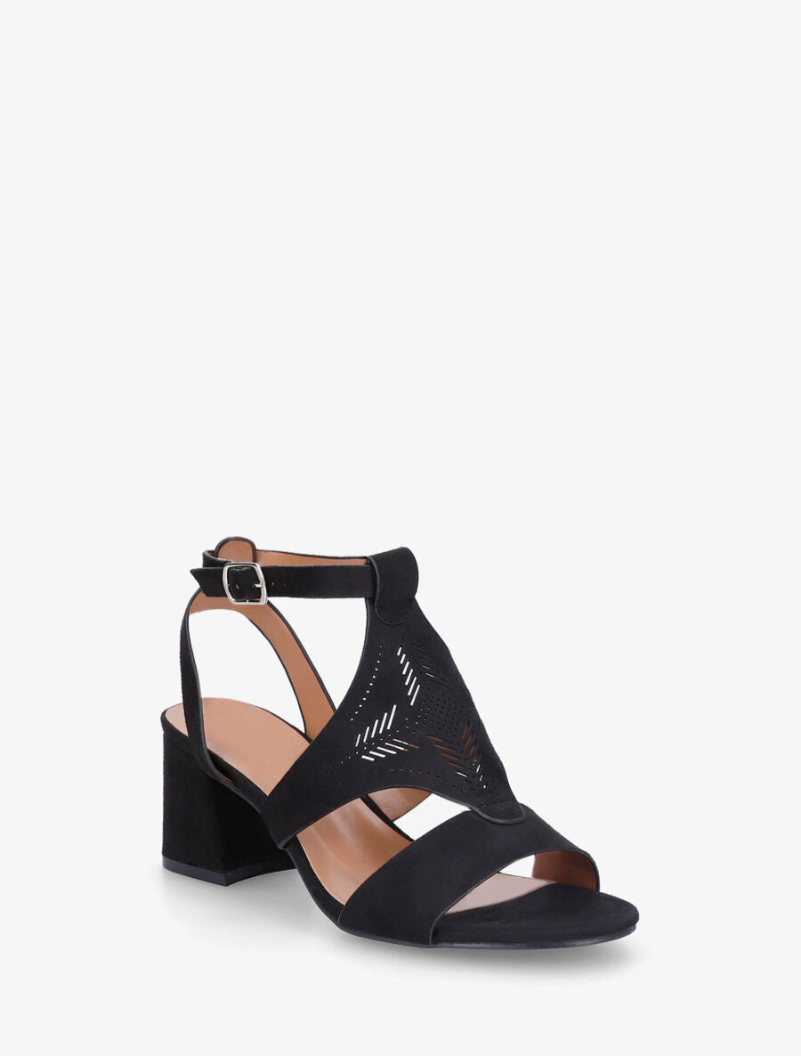 Sandales à talon et motifs ajourés - Noir - 2